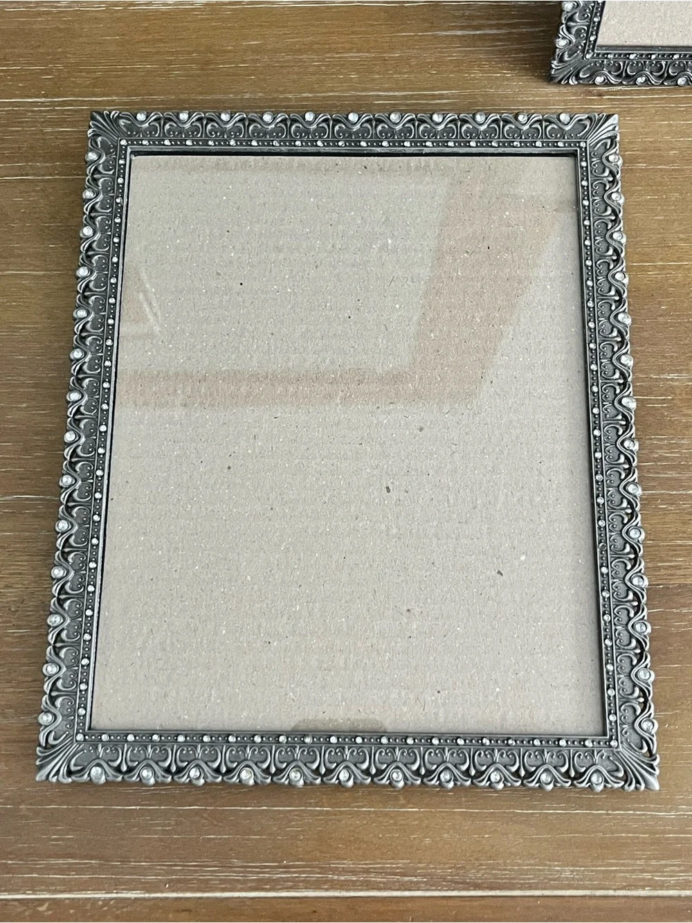Vintage Silver-Tone Metal 8x10 Picture Frame Faux Gems Filigree Detailing